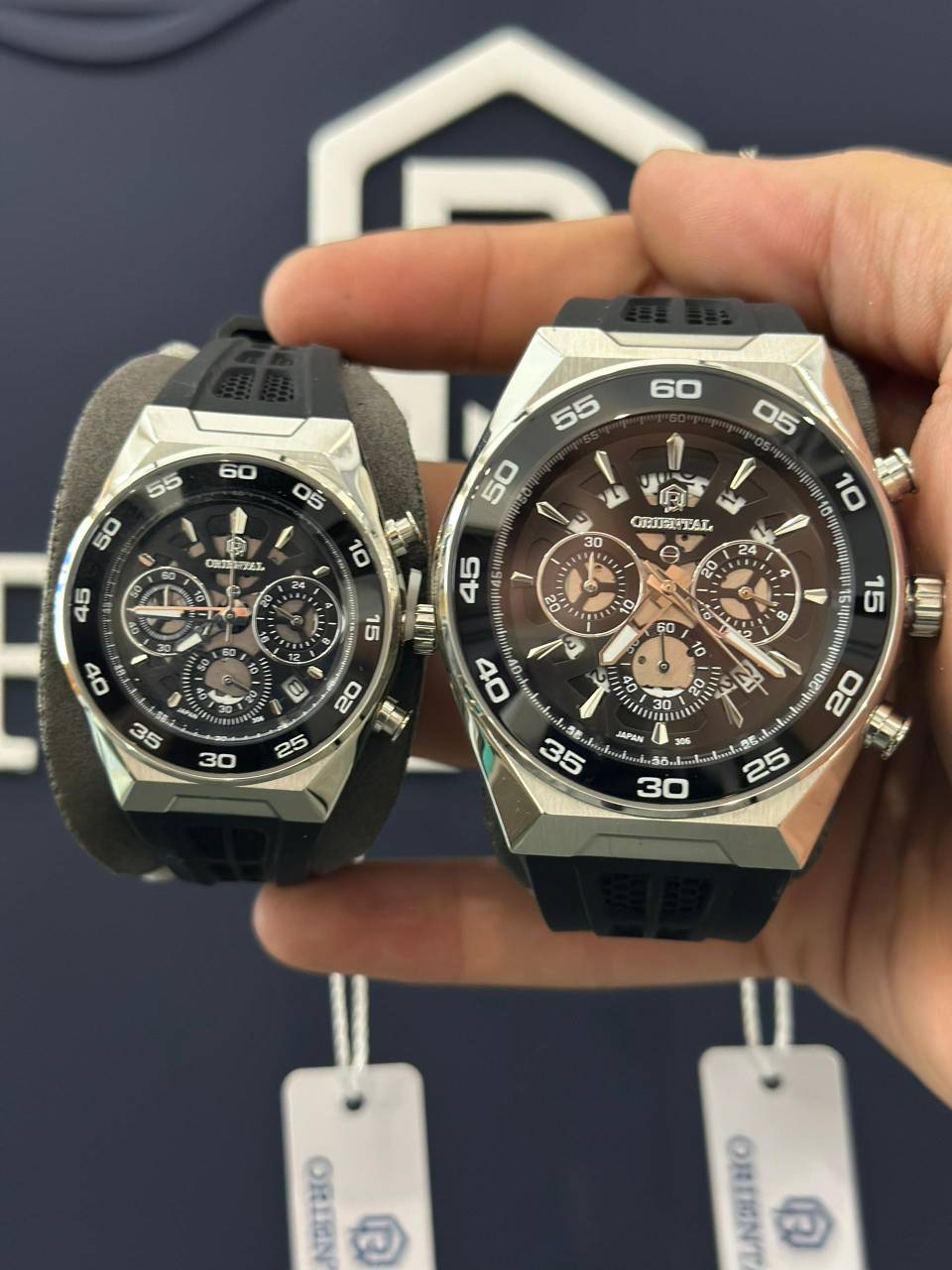 ست ساعت اورینتال بند رابر صفحه مشکی O.SH306G